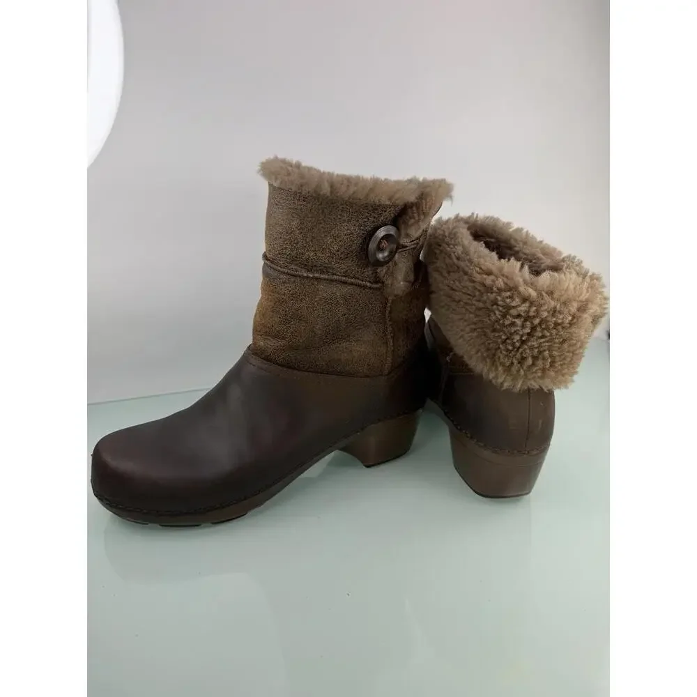 Dansko Leather Brown EU 42 US 11 Shearling Lined Boots Fold Over Cozy Comfort